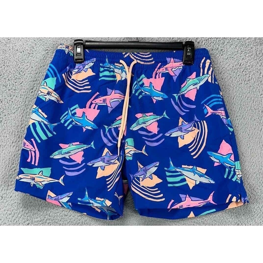 Chubbies Swim Trunks Men Medium Blue The Daddy Shark Lined Board Shorts NEW A10